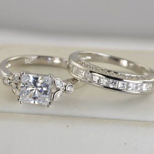 NEW 925 STERLING SILVER ENGAGEMENT RING WEDDING RING DIAMOND SET